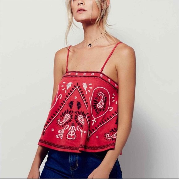 Free People Tops - Free People Red and Black Boho Top